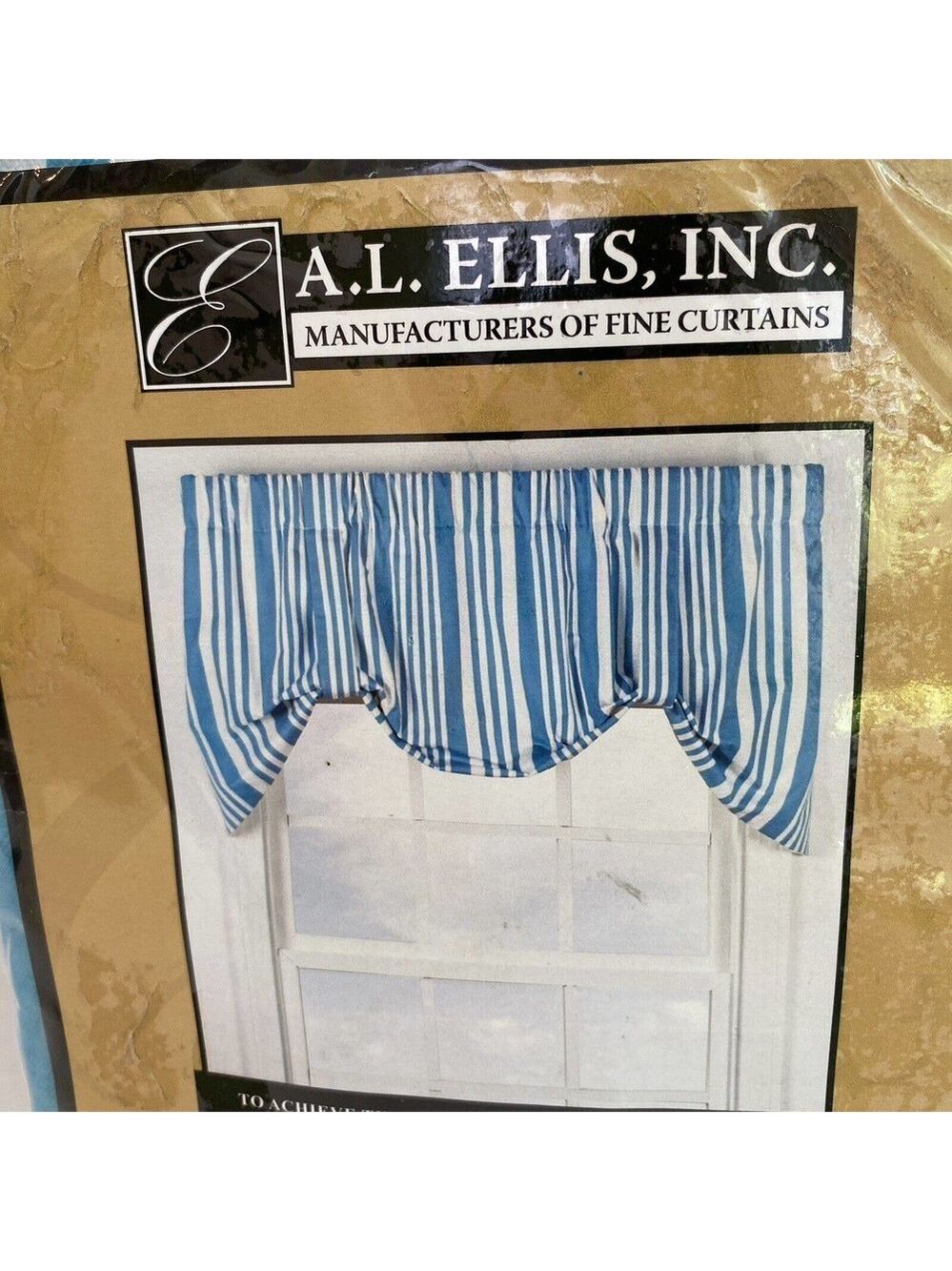 A L Ellis One 50” Tie Up Valance Piper Stripe Teal White 100% Cotton - Picture 3 of 4